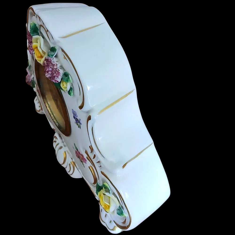 Vintage Floral Ceramic Wall Clock‎ with Gold Accents
